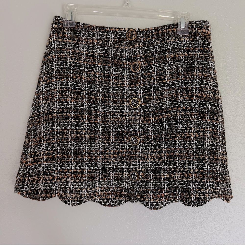 Blu pepper plaid Large skirt with large buttons business casual holidays parties